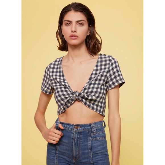 RITA ROW Margarita Crop Top Medium Navy Blue Gingham NEW Cotton Blend Coastal - Picture 2 of 8